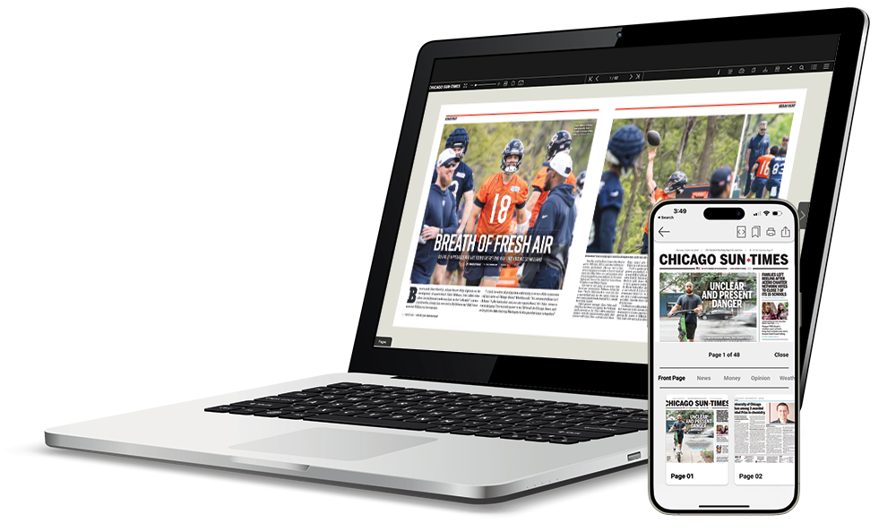 E-Paper displayed on laptop and phone showing Bears sports coverage